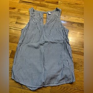 Striped sleeveless grey and white keyhole back top - size M